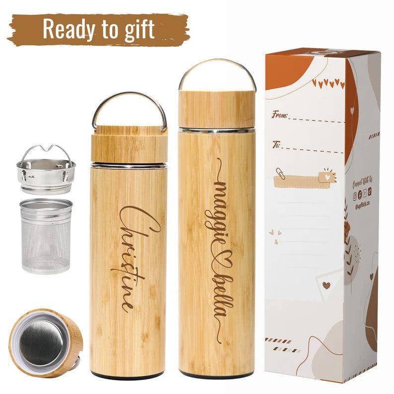 Name Flower Eco-Friendly Bamboo Water Bottle
