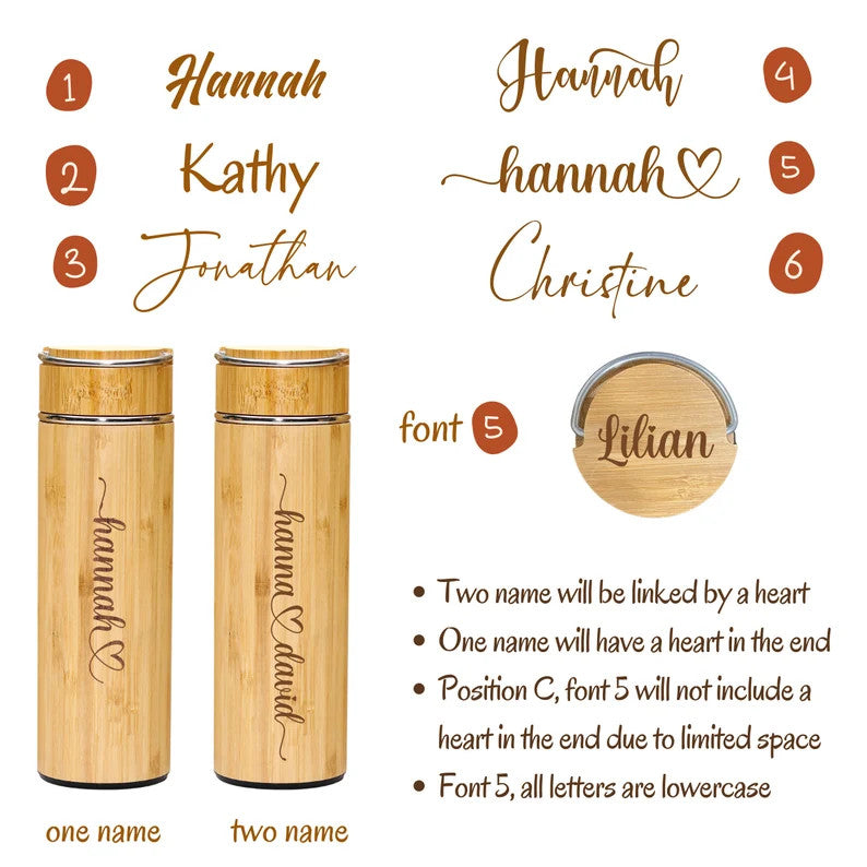 Name Flower Eco-Friendly Bamboo Water Bottle