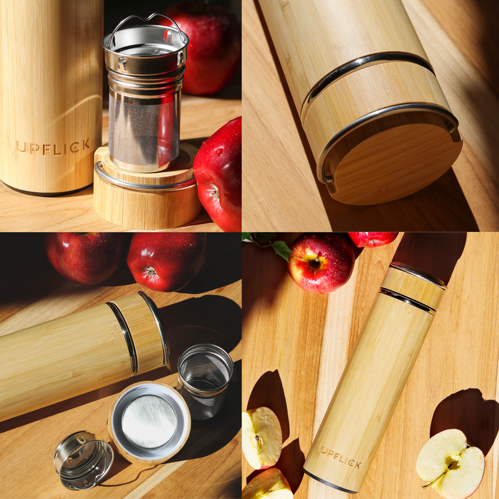 UPFLICK Personalized Custom Name Bamboo Thermos Water Bottle